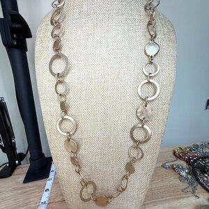 Loft Long Gold-Tone Necklace With Interlocking Circle Design & Textured Details